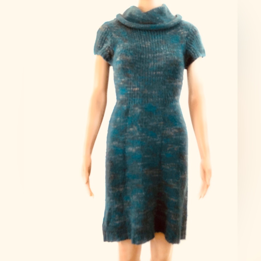 Rue 21 Womens Sweater Dress Size Small Green Tan Heather Short Sleeve Cowl Neck